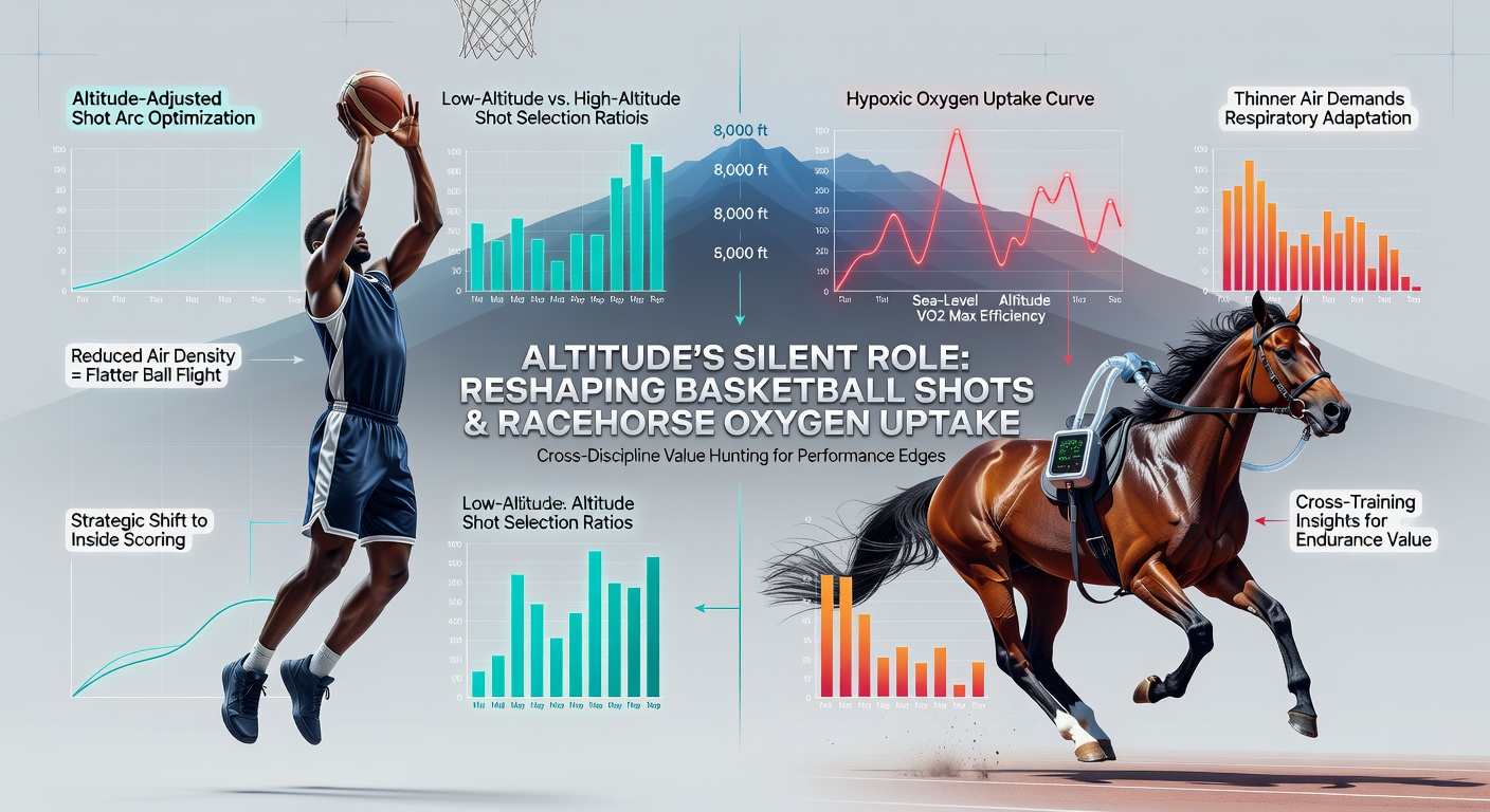 Basketball players adjusting shot trajectories at high altitude venues alongside racehorses training in thin air environments