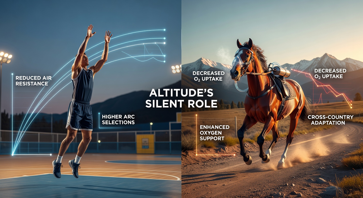 Thoroughbreds galloping at high-altitude training facilities with monitoring equipment tracking oxygen uptake levels