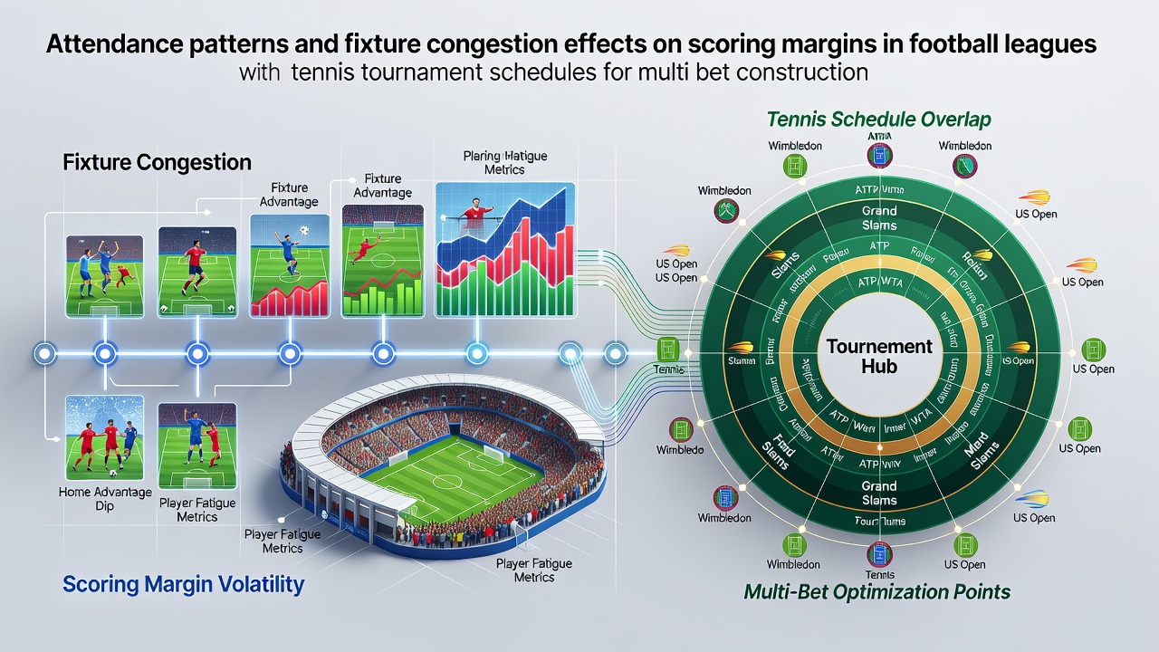 Football stadium crowd during a congested midweek fixture with tennis tournament schedule overlay