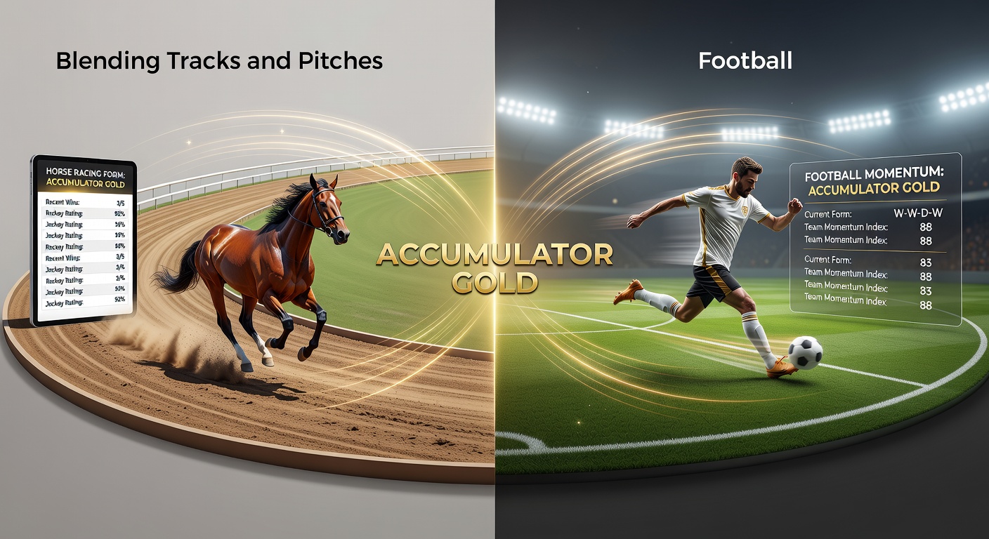 Dynamic football match on a rain-slicked pitch alongside a horse galloping through mud, illustrating momentum and form in betting contexts