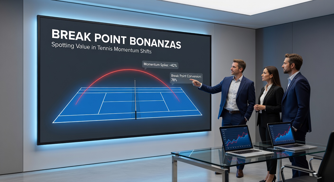 Close-up of a tennis scoreboard showing a break point opportunity, with crowd blurred in background emphasizing high-stakes tension