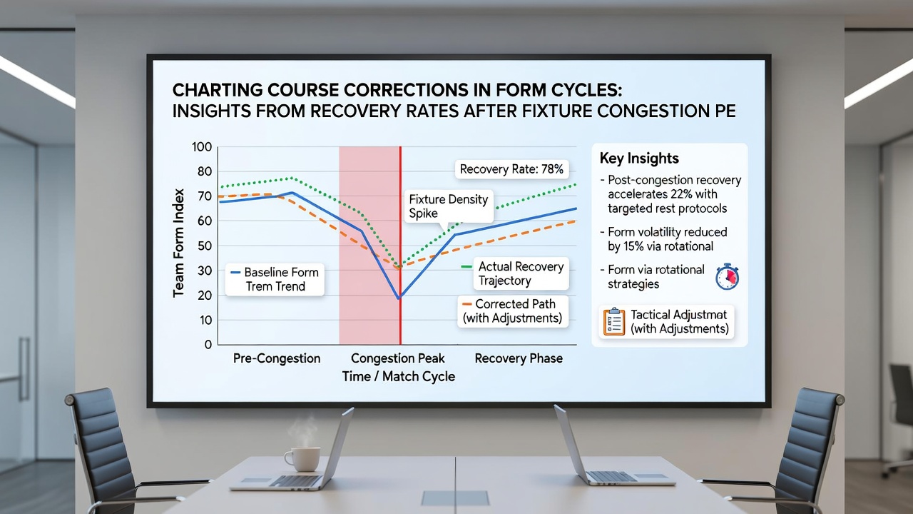 Graph displaying statistical recovery timelines for football teams after fixture congestion with overlaid performance indicators