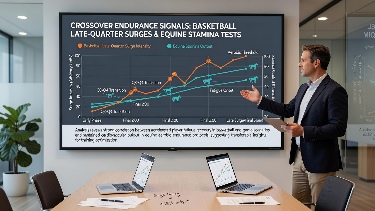 Equine athletes tested for stamina in final race stretches with overlay data charts