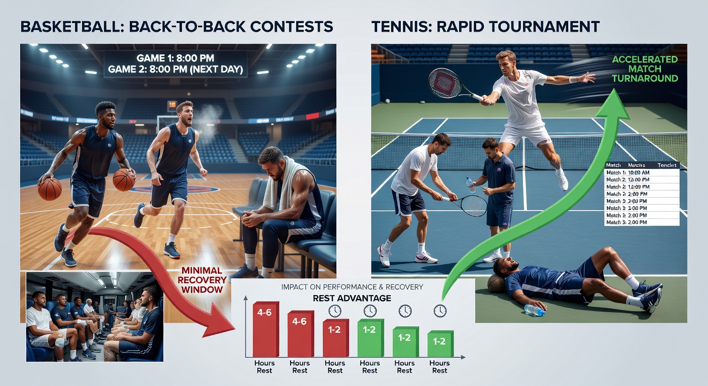 Tennis player preparing for consecutive matches during a rapid tournament turnaround