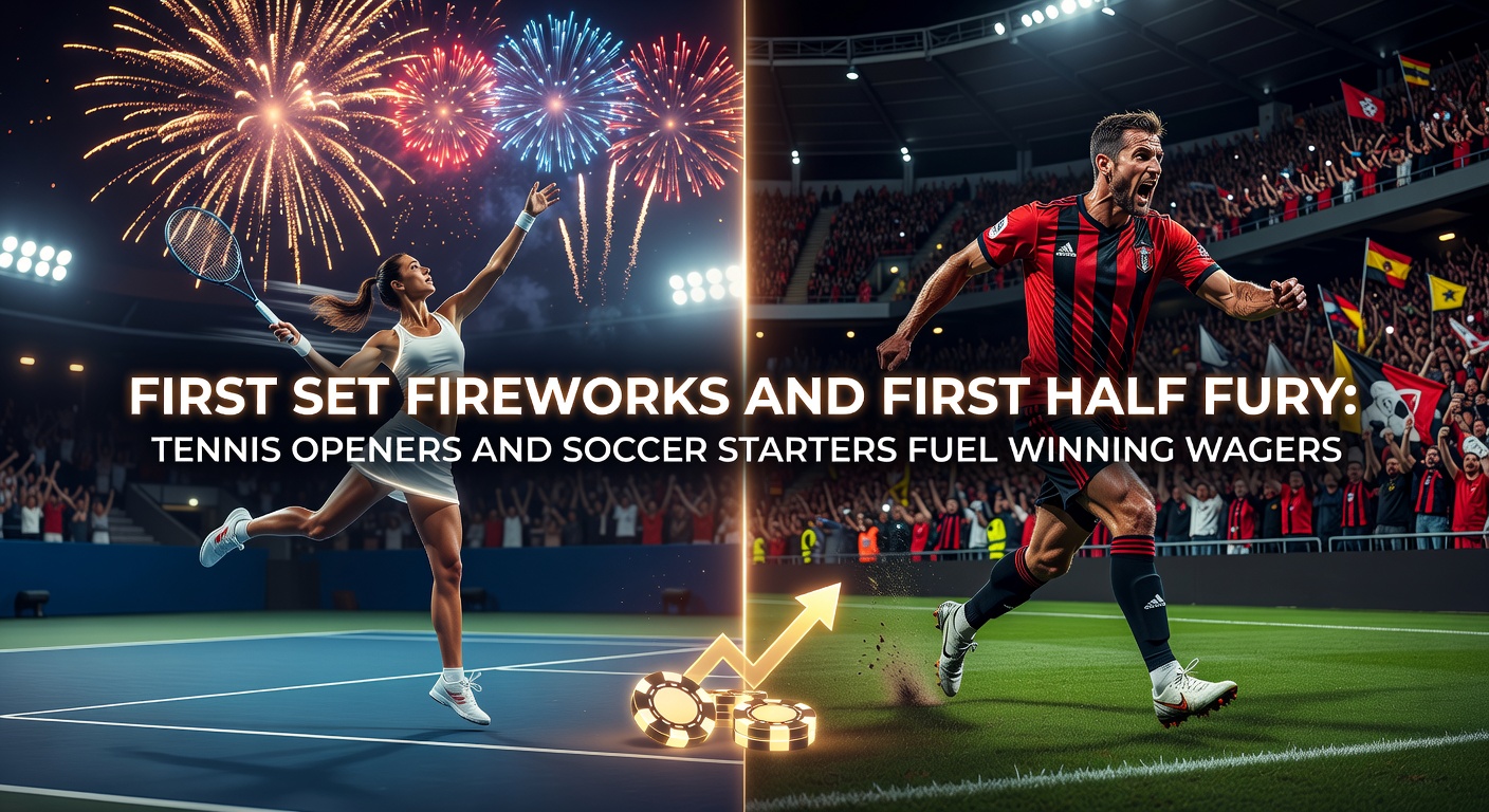 Dynamic tennis serve during a high-energy first set, capturing the intensity of openers that often set the match tone