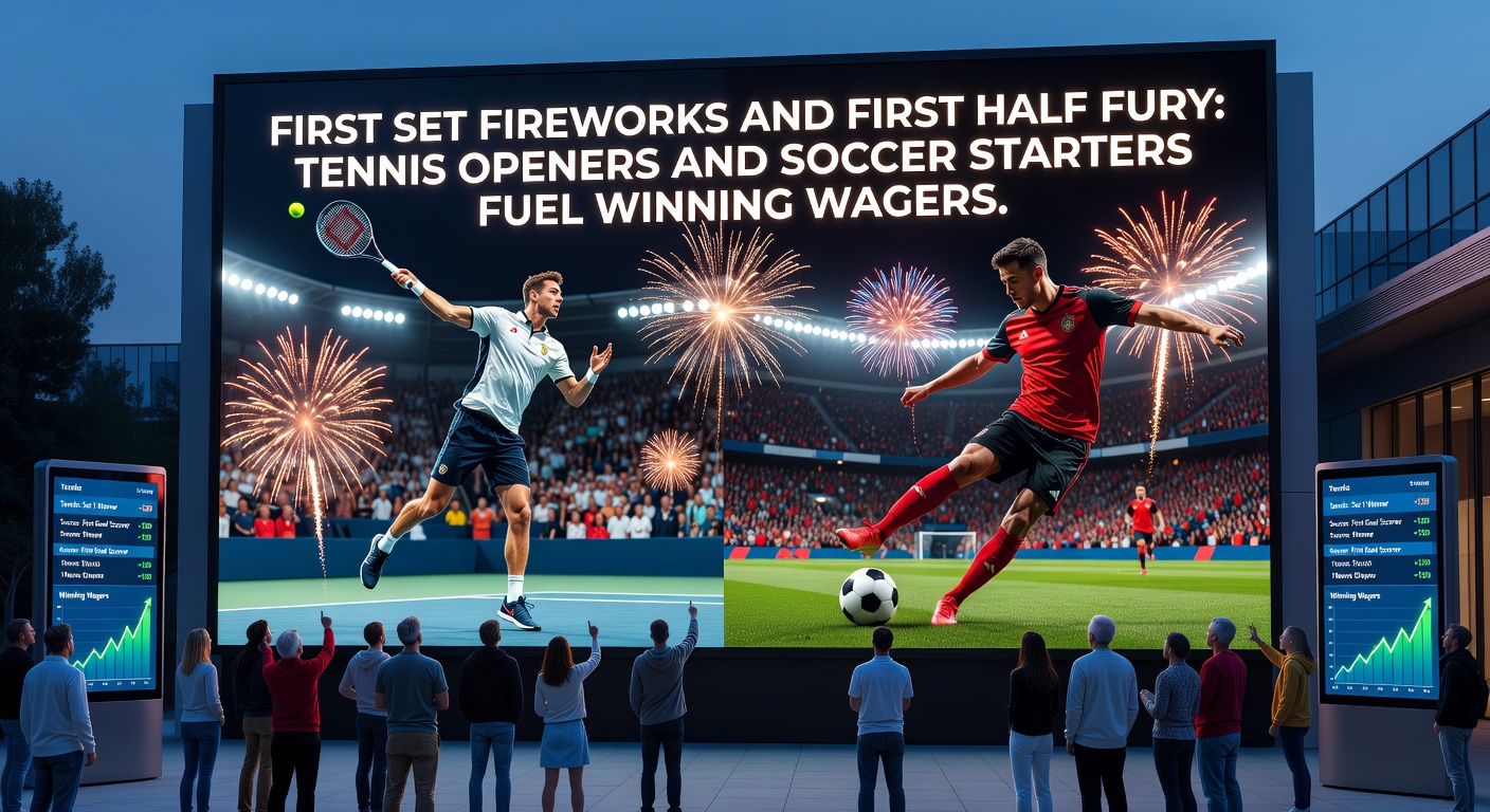 Soccer players battling in a tense first half, highlighting goal rushes and lead battles that foreshadow match results