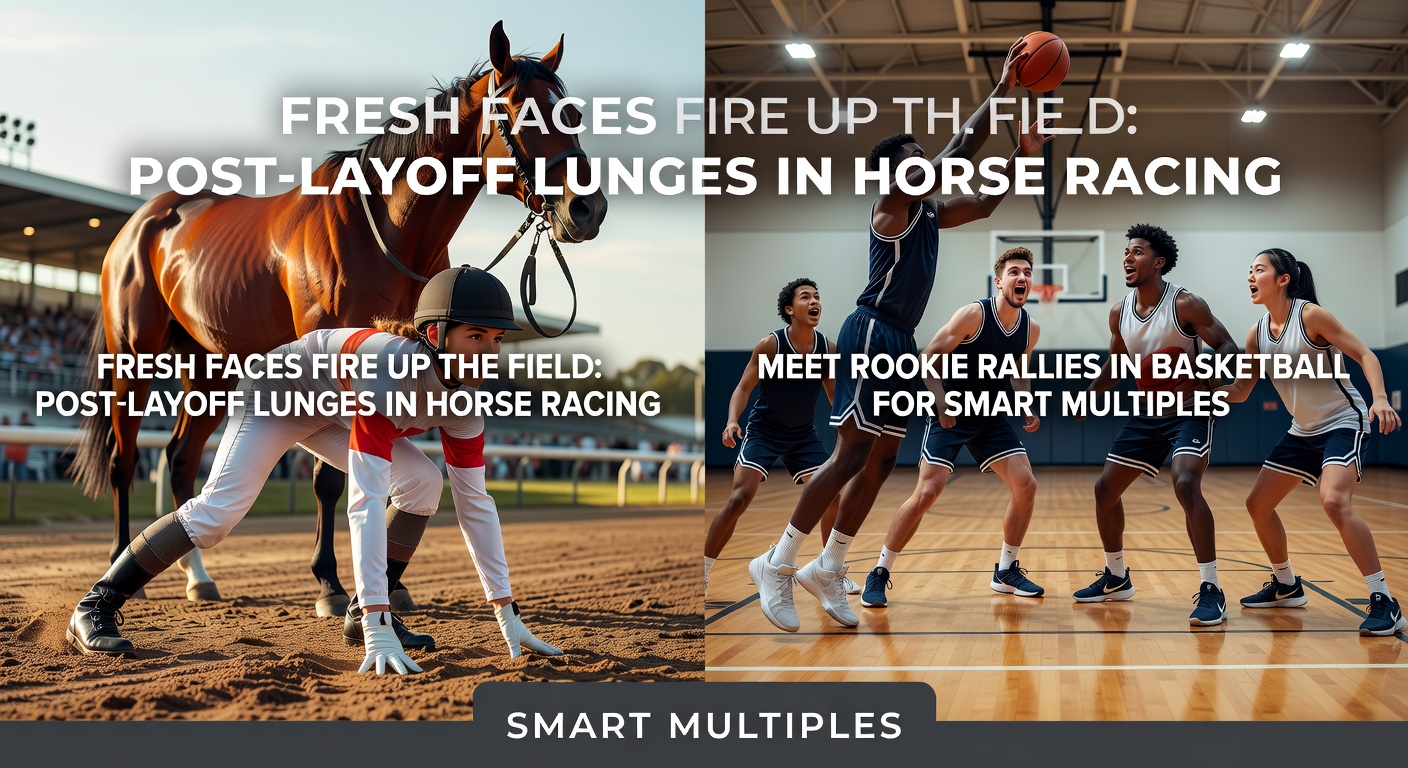 A horse charging down the final stretch after a long break, with a basketball rookie driving to the hoop in the background, symbolizing fresh momentum in sports betting