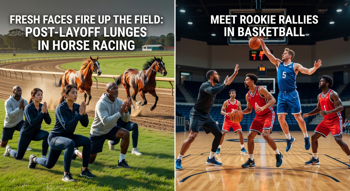 Split image of a post-layoff horse crossing the finish line first and an NBA rookie celebrating a game-winning shot, illustrating combined betting opportunities