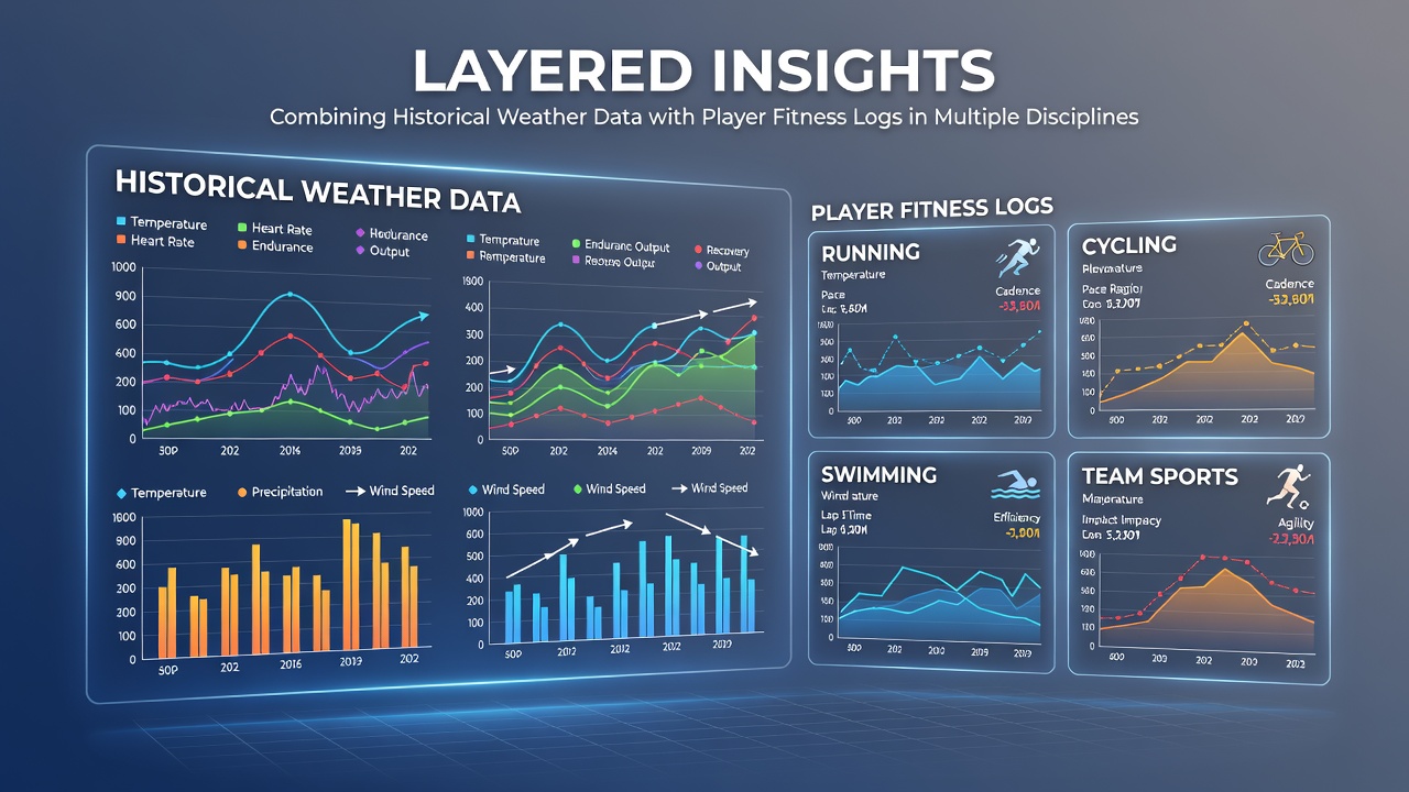 Fitness log charts merged with weather overlays for multi-discipline performance analysis