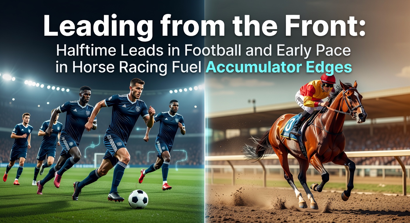 A football team celebrates a halftime lead on the pitch, players high-fiving amid a packed stadium crowd