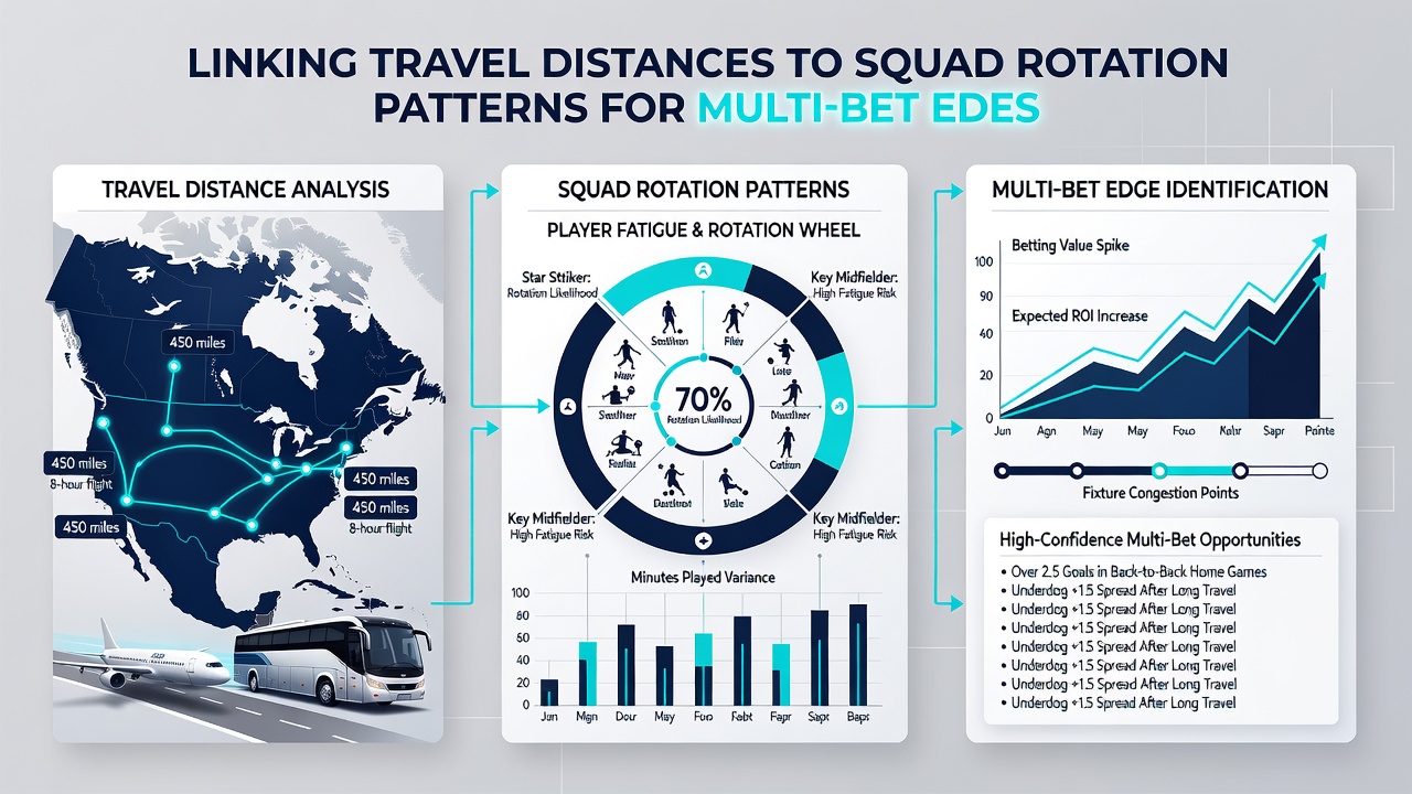 Squad rotation charts overlaid with cumulative travel distances for selected clubs