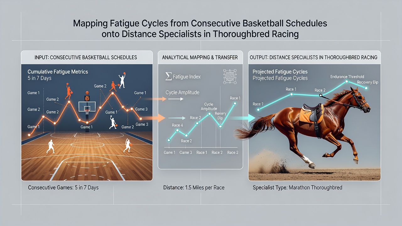 Chart comparing recovery timelines between NBA back-to-back games and thoroughbred distance race intervals
