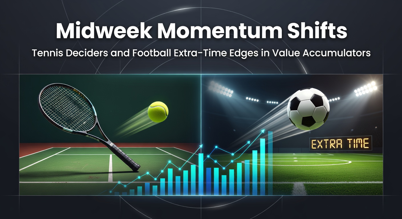 Tennis player lunging for a decisive shot in a third set while footballers battle in extra time under floodlights