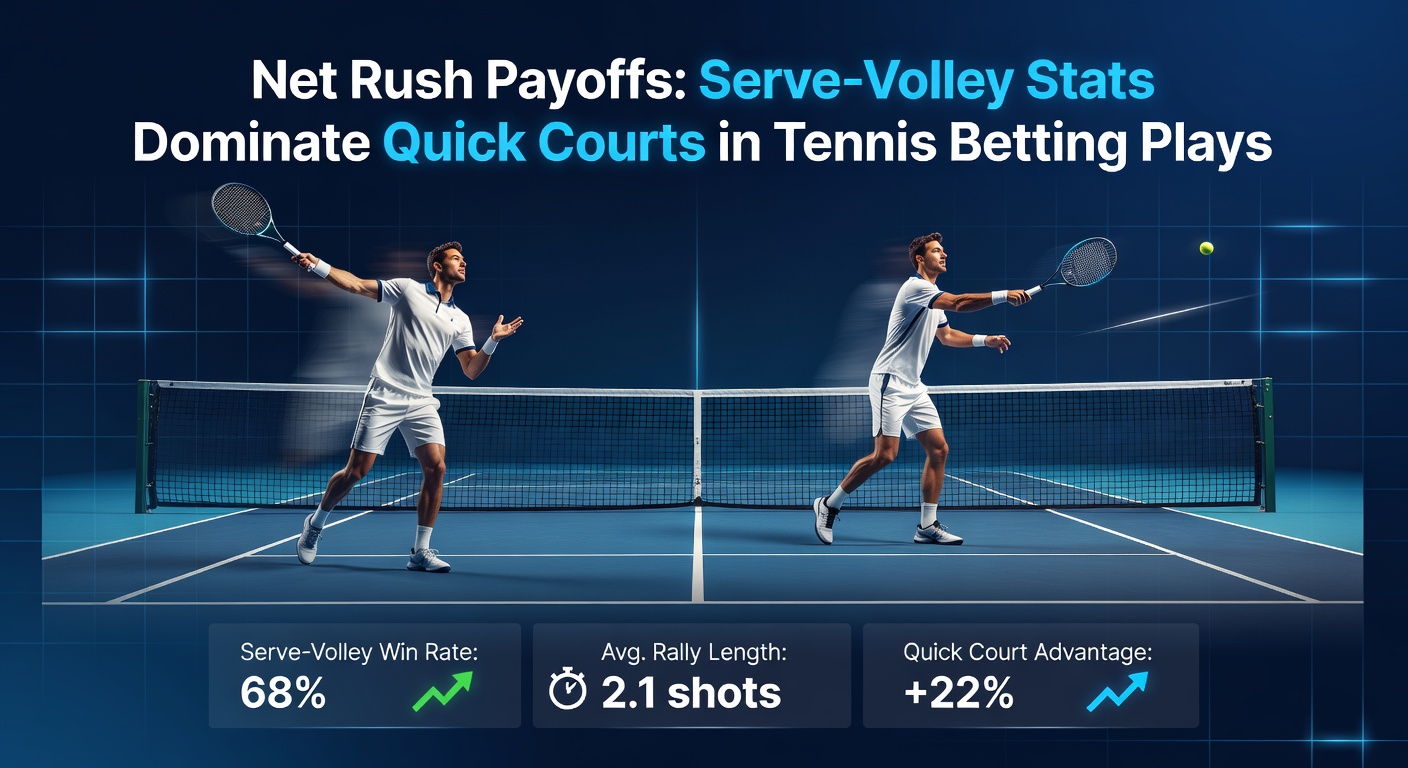 Close-up of a serve-volley execution on an indoor quick court, player mid-volley with opponent lunging for a pass
