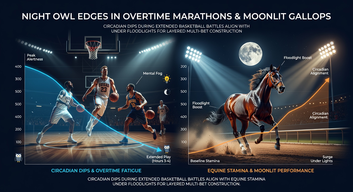 Basketball players competing in a late-night overtime game under bright arena lights showing signs of fatigue