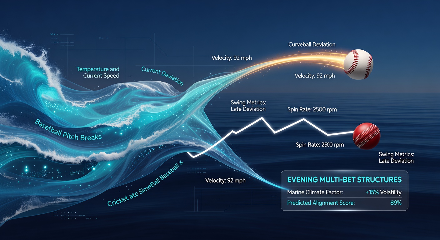 Ocean currents influencing atmospheric patterns that affect baseball and cricket ball movement during evening matches