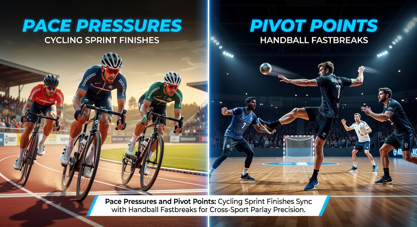 Cyclists in a tight sprint finish on a velodrome track, with riders jostling for position amid high-speed chaos