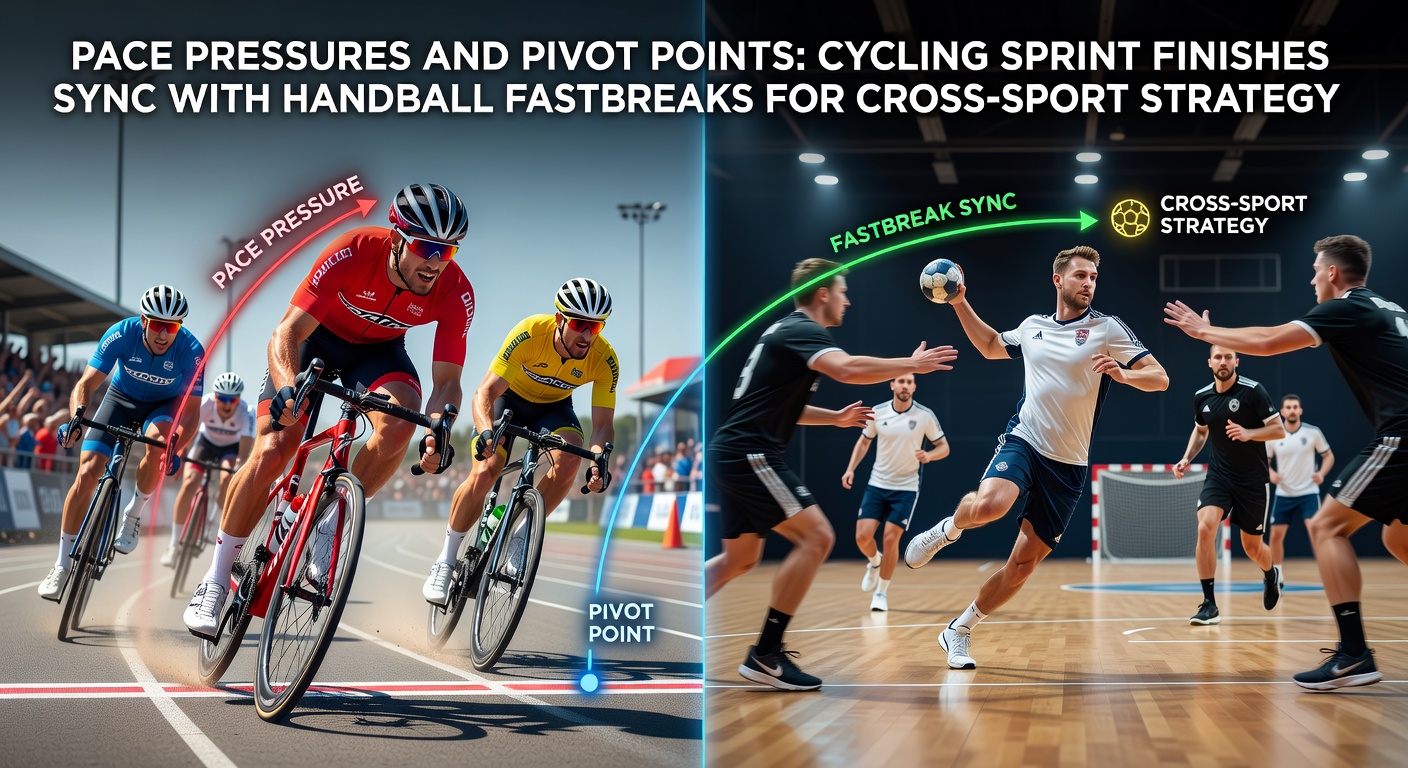 Handball players launching a lightning-fast break, with the ball carrier dodging defenders toward the goal during an intense match