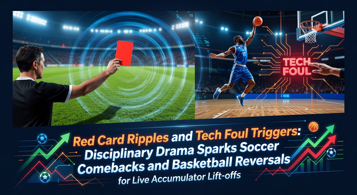 A tense soccer match moment with a referee issuing a red card, crowd reacting dramatically