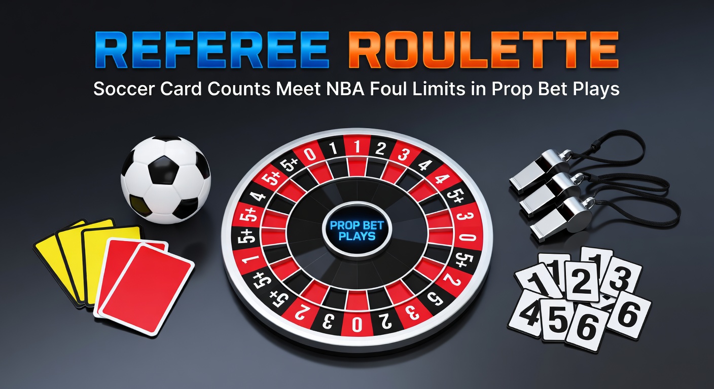 Soccer referee issuing a yellow card during a heated match, with NBA players fouling in the background overlay