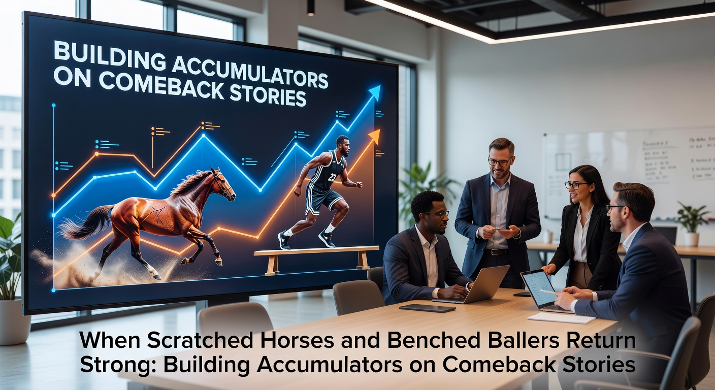 A scratched horse charging down the final furlong after a layoff, embodying resilience on the racetrack